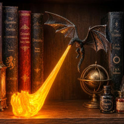 3D Fire-Breathing Dragon Shelf Decor with LED Light, Fantasy Bookend