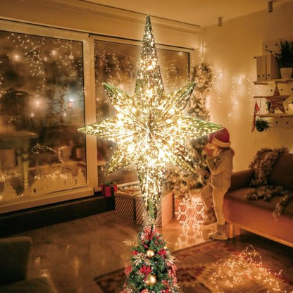 Golden Bethlehem Star Tree Topper with 10 LED Lights - Festive Christmas Decor