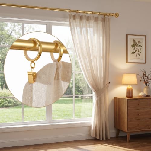 20 Pcs Gold Curtain Rings with Clips 1-5/8 Inch Easy Glide Support