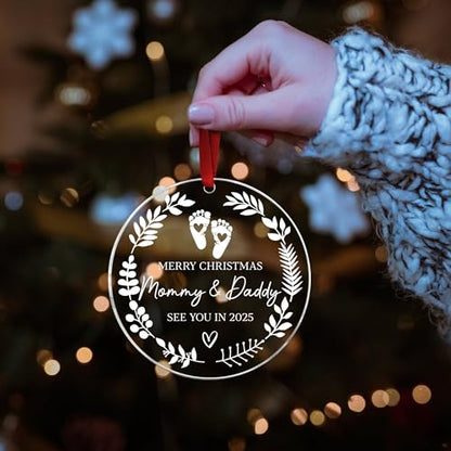 Baby Coming Mom & Dad Christmas Ornament - Expecting Baby Gift - Variation of Baby Coming - Mom & Dad