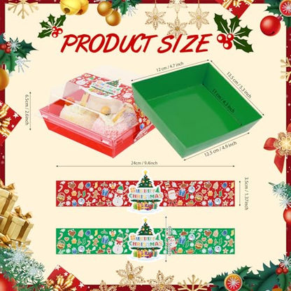 Christmas Charcuterie Boxes with Clear Lids & Stickers - Red Green 5.3x4.9x2.5 Inches, 100 Pack