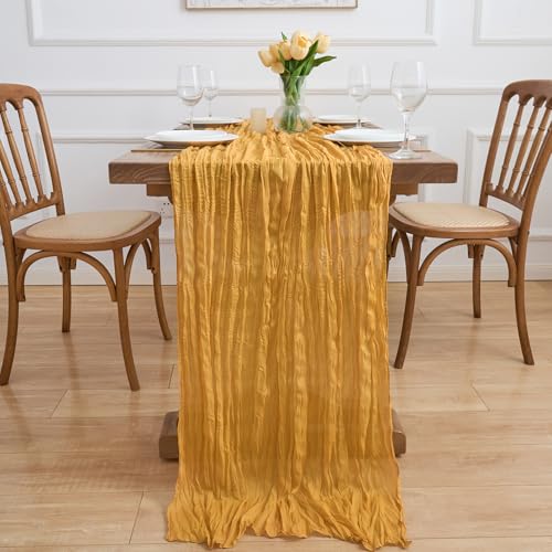 2 Pack Gold Yellow Cheesecloth Table Runners - Fall Boho Rustic Decor, 10FT