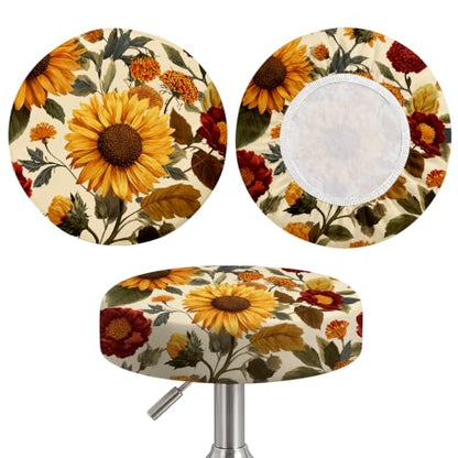 Sunflower Floral Round Stool Cover 12-15 Inch Fits Bar & Kitchen Seats - 2PCS