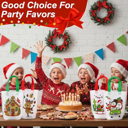 100 Pcs Christmas Coloring Goodie Gift Bags for Kids - Santa, Elf, Elk Designs