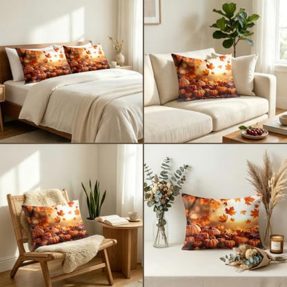 Autumn Leaves King Size Pillow Cases Set of 2 - Fall Decor & Breathable Microfiber