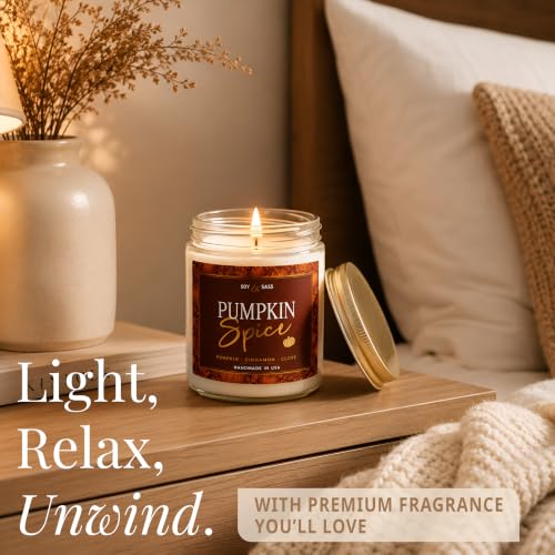 Pumpkin Spice Candle 9oz Fall Scented Soy Candle - Reusable Jar, 50Hr Burn - Pumpkin Spice / 9oz