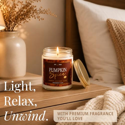Pumpkin Spice Candle 9oz Fall Scented Soy Candle - Reusable Jar, 50Hr Burn - Pumpkin Spice / 9oz