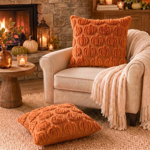 Caramel Fall Pillow Covers 18x18 Set of 2 Pumpkin Plush Decor