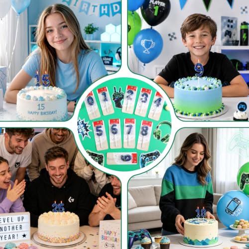 Blue Video Game Birthday Candle Gamer Number 5 Cake Topper - Level Up Design