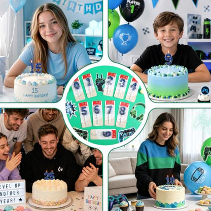 Blue Video Game Birthday Candle Gamer Number 5 Cake Topper - Level Up Design