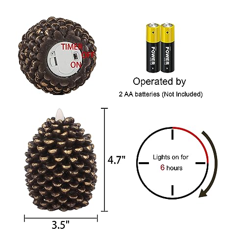 Brown Flameless Candles with 6H Timer - Battery Operated LED Pine Cones