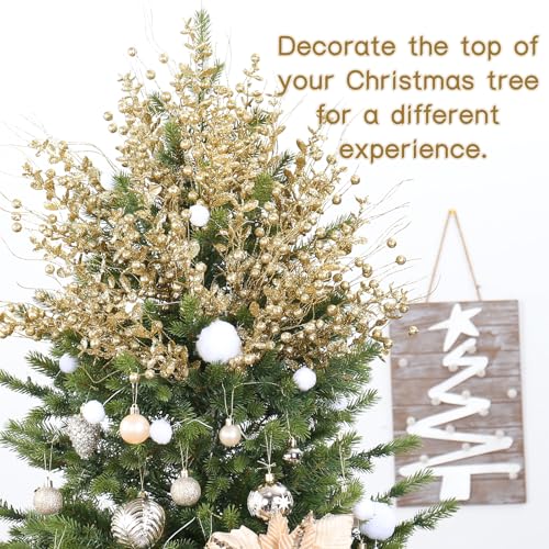 Gold Christmas Glitter Twig Ornaments Set - 24 Pack Holiday Tree Decorations - Variation: Gold-a