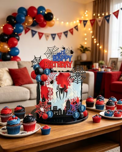 Red Spider Cake Topper Set for Halloween & Party Decorations