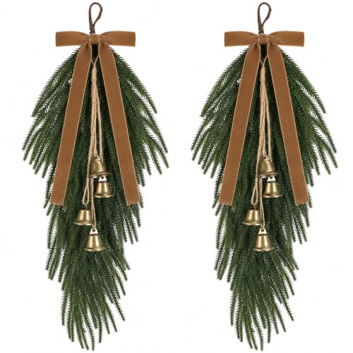 Artificial Christmas Teardrop Swag with Pine Stems - Brown Variation, 26 Inches