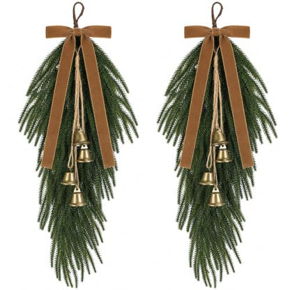 Artificial Christmas Teardrop Swag with Pine Stems - Brown Variation, 26 Inches