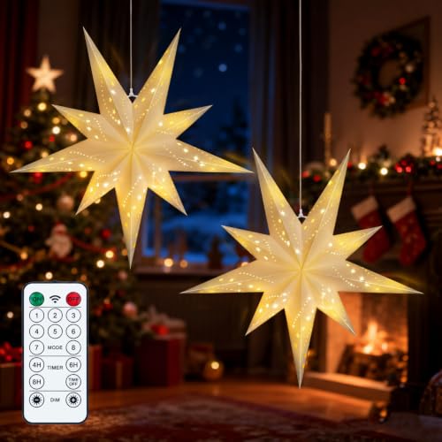 Paper Star Lantern 2 Pack - Hanging Christmas & Holiday Decor Lights
