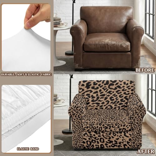 Leopard Print Arm Chair Cover Set - 2 Piece Stretch Slipcover for Small Sofas