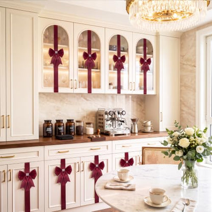 Christmas Cabinet Ribbons Bows - Burgundy Satin Set of 8, 77.9-inch