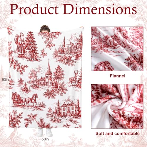 50x60 Flannel Christmas Throw Blanket with Vintage Toile Design