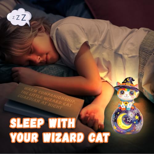 Wizard Cat Night Light Kit - Halloween Craft for Kids, Paint Your Own Witch Black Cat
