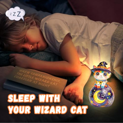 Wizard Cat Night Light Kit - Halloween Craft for Kids, Paint Your Own Witch Black Cat