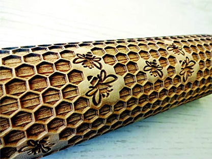 HONEYCOMB EMBOSSING ROLLING PIN LASER ENGRAVED ROLLING PIN WITH BEES PATTERN FOR HOMEMADE COOKIES