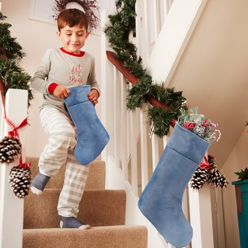 Blue Christmas Velvet Stocking 19 Inch Set of 2 - Holiday Decor