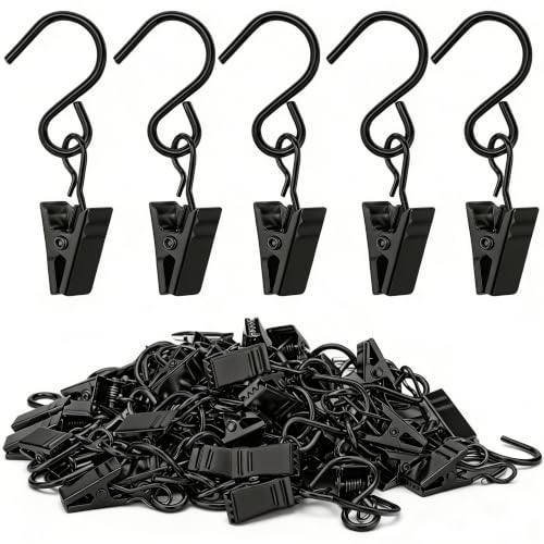 Senkary Black Stainless Steel S Hooks Curtain Clips for Outdoor String Lights - 2.4 Inch