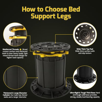 Adjustable Bed Support Legs 6.6-15.4 Inches - 2 Pack All Heights in One