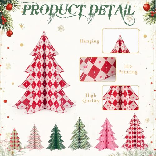 12 Pack Paper Christmas Tree Decorations - Hanging 3D Holiday Trees - Multi-Style