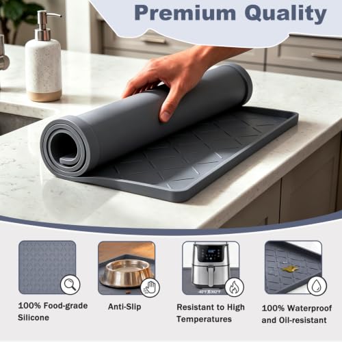 Extra Thick Waterproof Under Sink Mat 34x22 Inches with Raised Edge - Gray