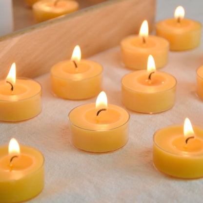 Pure Beeswax Tealight Candles - 100 Pack of Natural, Unscented, Clean Burning Yellow Candles