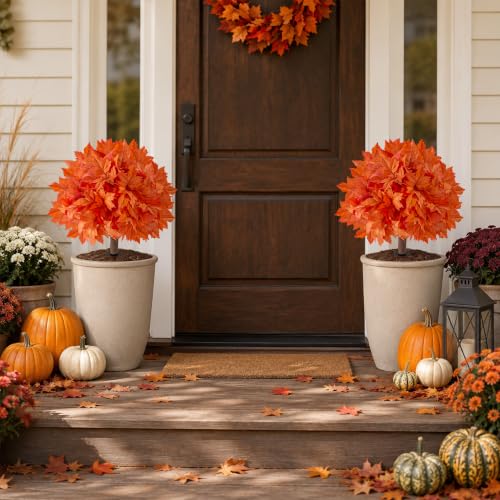 Artificial Maple and Eucalyptus Topiary Plants - 22 Inch Outdoor Decor Set
