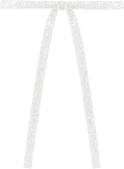 SIMISI Ribbon - 24 Pcs White Glitter Velvet Christmas Tree Bows | Sparkling Door Garland Decor (3/8'' Width, 5" x 7")