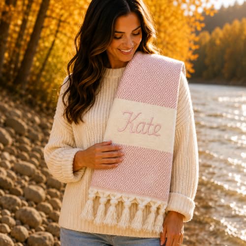 Personalized Rose Gold Turkish Cotton Towel - Custom Embroidered Anniversary Gift