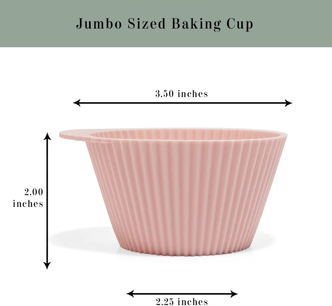 Skiennix Reusable Silicone Baking Cups - Jumbo Muffin Liners, BPA Free, 12 Pack in Pink, Gray, Blue