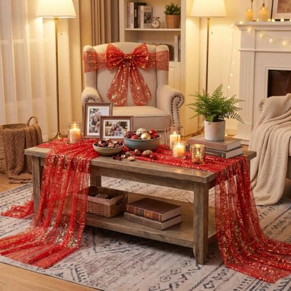 Red Gold Metallic Foil Gauze Table Cloth 57x84 Inch Rectangular Decor - Variation of THIS listing