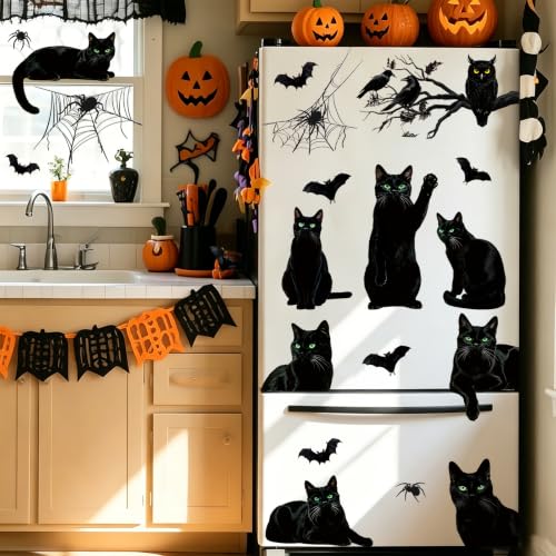 Large Black Cat Halloween Window Clings - 9 Sheets Spooky Decor for Glass Doors and Windows