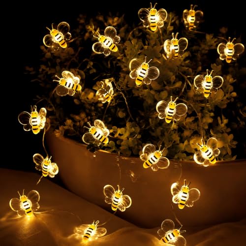 Bee Decor String Lights 10ft with 30 Honeybee LED Bulbs - Battery Operated, Indoor & Outdoor Party Decor - Variation: Bee