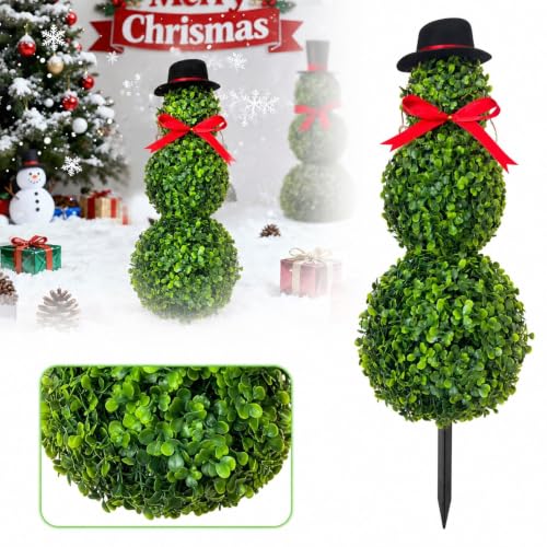 Christmas Snowman Topiary Decor 31" Snowman Stake No Pot - Holiday Garden & Indoor Decor