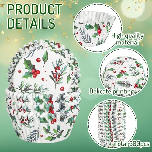 Christmas Cupcake Liners Holly Print Watercolor Bakeware Holders 300pcs