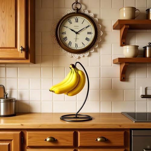 Black Banana Holder Stand - Heavy Duty Rustproof Fruit Hook for Kitchen Countertop Organization