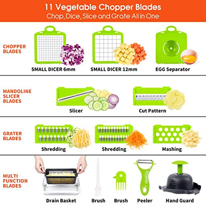 Vegetable Chopper, Pro Onion Chopper, 14 in 1Multifunctional Food Chopper, Kitchen Vegetable Slicer Dicer Cutter,Veggie Chopper With 8 Blades,Carrot Chopper With Container (Grey)