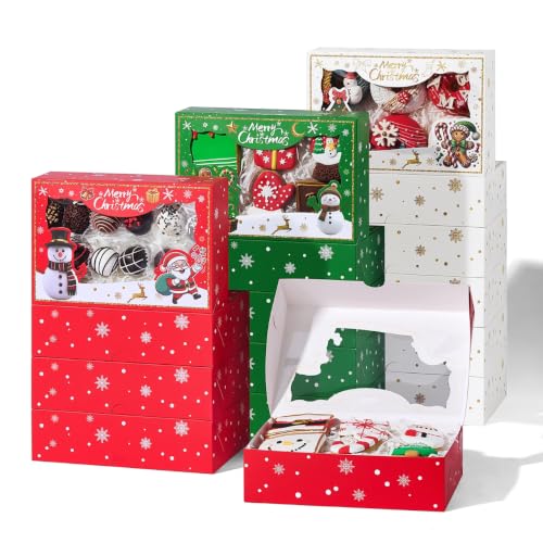 48PCS Christmas Clear Window Strawberry Cookie Boxes - Multi Pattern, 9x6x2.5 Inches