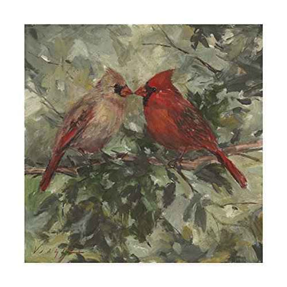 Kissing Cardinals by Mary Miller Veazie, 14x14-Inch