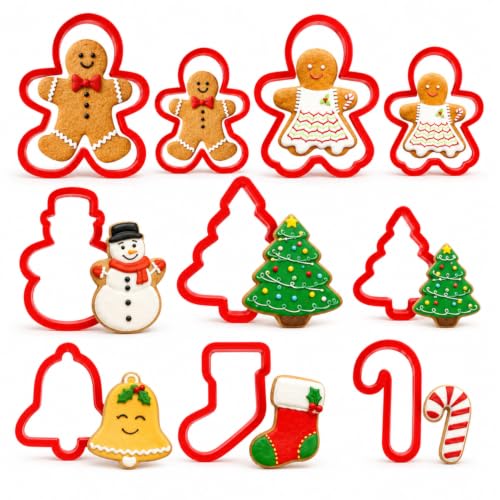 Christmas Cookie Cutter Set - 10 Piece Plastic Baking Shapes for Cookies & Fondant