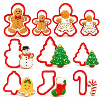 Christmas Cookie Cutter Set - 10 Piece Plastic Baking Shapes for Cookies & Fondant