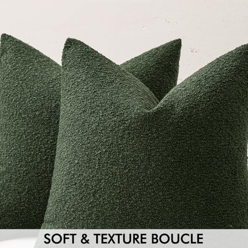 20x20 Dark Green Boucle Throw Pillow Cover Set - Pack of 2