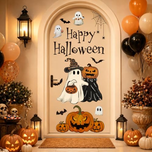 Halloween Door Stickers Ghost Pumpkin Set 2 Sheets Decorative Decor