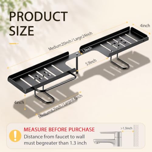 Black 20-Inch Rotatable Over Sink Faucet Shelf Organizer with Towel Bar